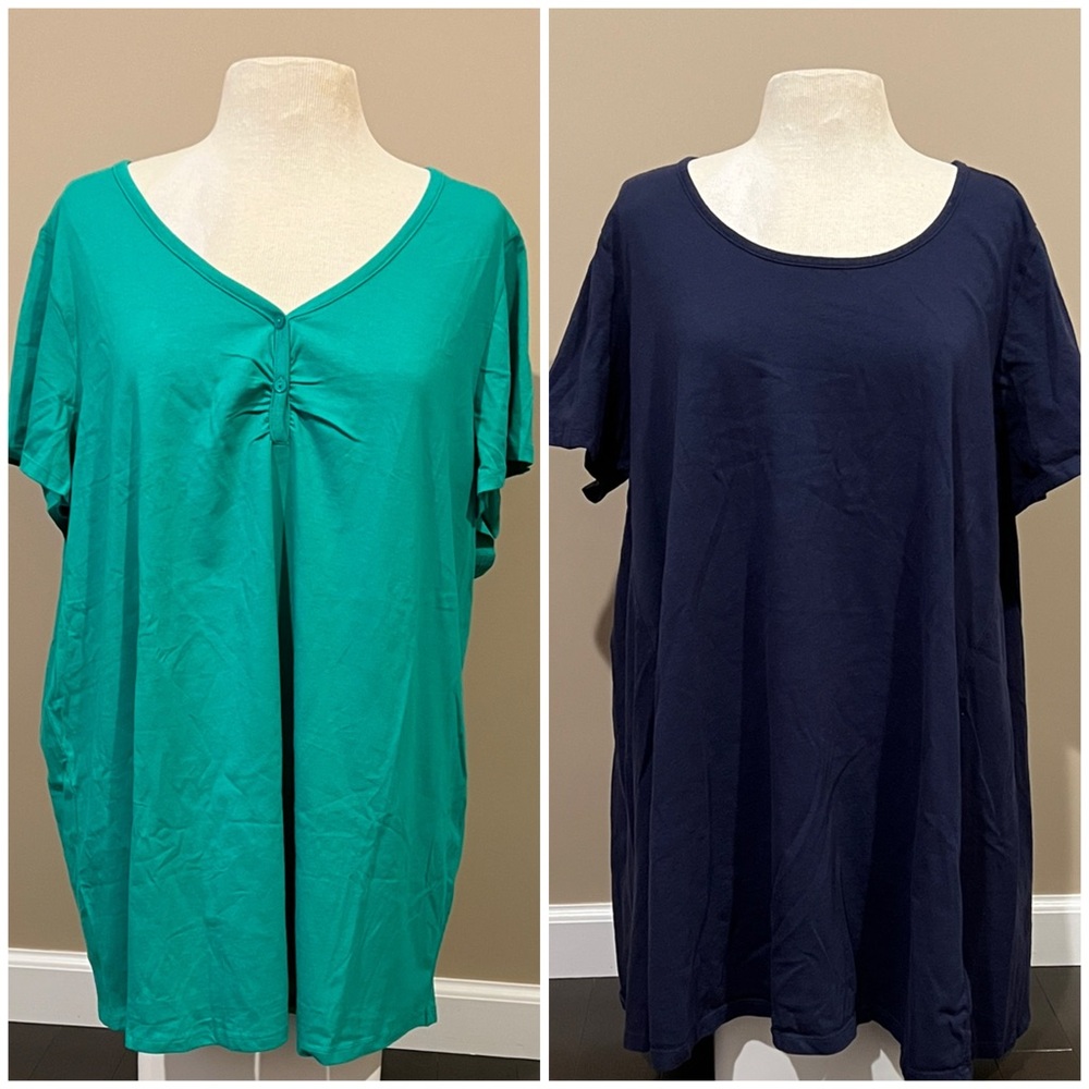 Roaman’s PLUS sz 1X Bundle NWT Green V-Neck & Navy Scoopneck Cotton Tops